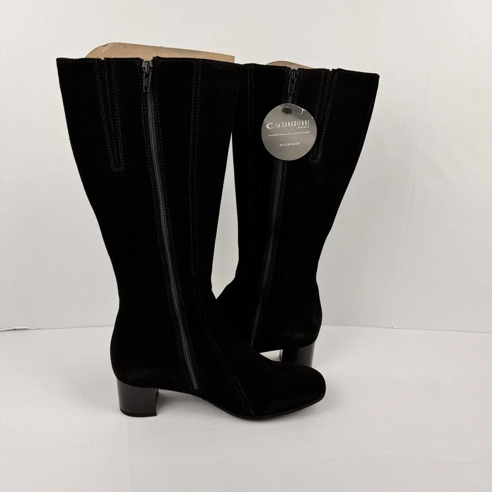 La Canadienne‎ Black Suede Waterproof Knee High Boot 7.5 Women's NWT NOS NIB